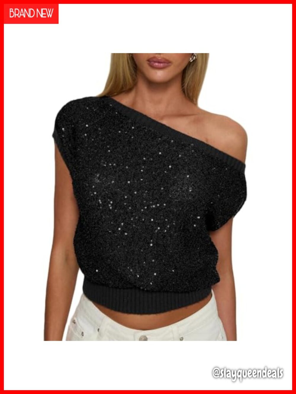 Sequin Knit One Shoulder Batwing Sleeve Party Top